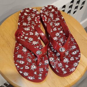 Coach Floral Red Flip Flops Sandals